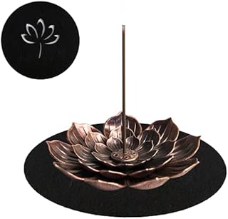 Brass Lotus Incense Holder with Pad - Detachable Cone Incense Stick Holder 6 Incense Holes for Yoga Room Home Fragrance Decor KH01CO