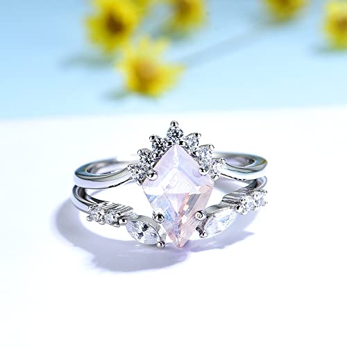 Natural Moonstone Gemstone Genuine 925 Sterling Silver Ring Set for Women Kite Cut Women's Ring for Engagement Bride Romantic Trendy Gift3
