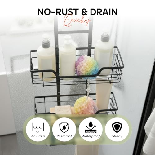 Image of MIORAH Hanging Shower Caddy for Bathroom Aluminium| Bathroom Organiser Without Drill | Bathroom Accessories Storage Organizer Black