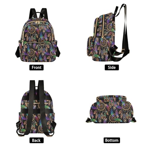 Image of Indian Dreamcatcher Mandala Feather Mini Backpack Fashion Backpack Purse for Women,Handbag Shoulder Bag Casual Daypack, Ladies Gift for College Work (M)