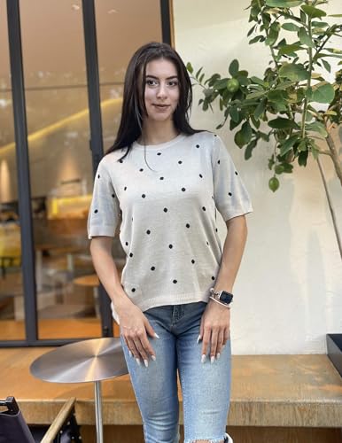 Image of Zeagoo Womens Summer Tops Dressy Casual Short Sleeve Sweaters Crew Neck Lightweight Knit Tops Loose Blouse Basic Shirts