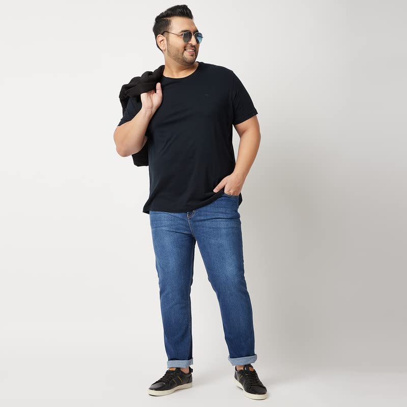Image of Zush Men's Plus Size Stretchable Dark Blue Color Mid Rise Solid Regular Fit Jeans