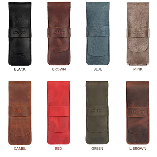 Image of Londo Genuine Leather Pen and Pencil Case with Tuck in Flap, Stationery Bag