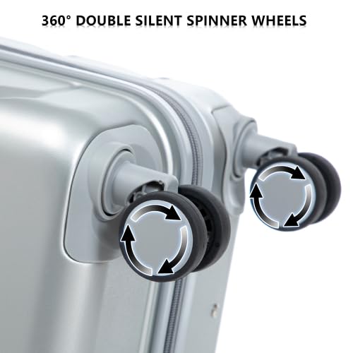 Image of Hardside Luggage Sets, Lightweight Stripes Suitcase with Spinner Wheels, Sliver-220