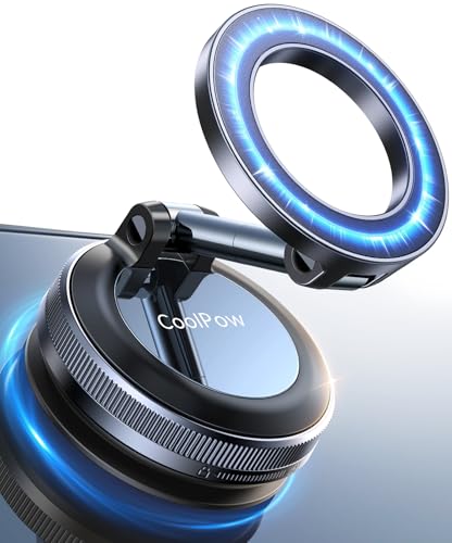 Coolpow【Newest Vacuum Magnetic Phone Holder for Car Phone Holder Mount【Movable Vacuum Suction】 Magsafe Car Mount Cell Phone Holders for Your Car Accessories for Women Men for iPhone 17 16 15 14 Kits