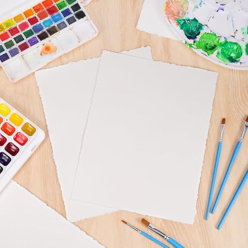 Image of 25 Sheets Watercolor Paper 8.5 x 11, 300 GSM Deckled Edge Paper Rough /Textured Handmade Paper Cotton Paper for Watercolors, Wedding Invitations, Cards, Crafts | Handmade cold-pressed textured paper, absorbent and durable for watercolor cards and invitations