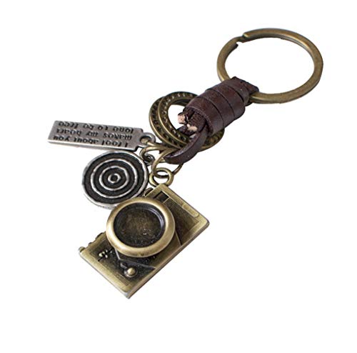 Sucolin - Llaveros de cámara de metal, cuero trenzado para hombres y mujeres, vintage, marrón, M