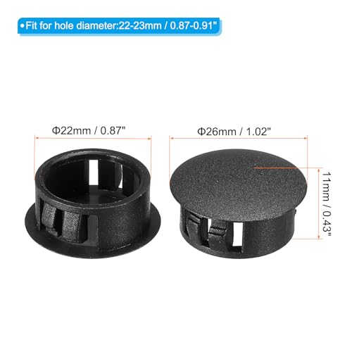 Image of PATIKIL 22mm (7 /8 inch) Plastic Hole Plugs, 30Pcs Flush Type Round Hole Plugs Cover Snap in Locking Hole Tube for Table Kitchen Cabinet Furniture, Black