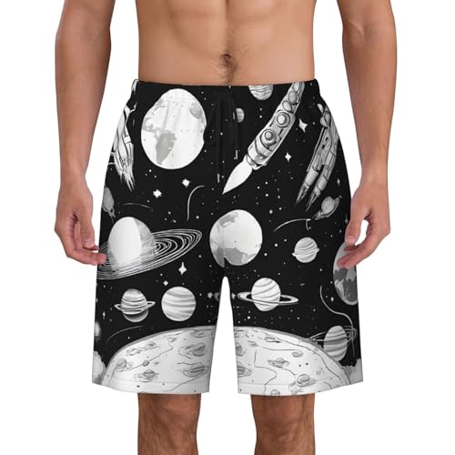Astronaut and Alien Print Men's Beach Pants Lightweight Quick-Dry Swim Pants with Mesh Lining for Men