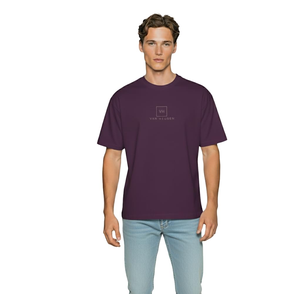 van heusen Men's Premium Cotton Oversized Drop Shoulder Brand Logo T-Shirt-picture-40
