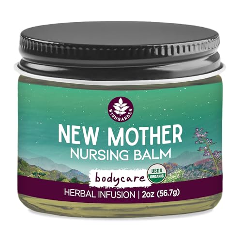 WishGarden Herbs New Mother Nursing Balm - Certified Organic Nipple Balm with Marshmallow Root & Calendula Flower, Hydrates and Soothes Dry and Cracked Nipples, Safe for Baby, Lanolin-Free, 2oz