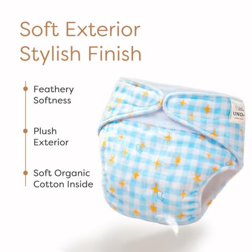 Image of SuperBottoms UNO Luxe Cloth Diaper with Velcro Closure & DryFeel magic Pad + Booster Pad | For Babies 3M-3Y | Reusable Washable Cloth Diaper