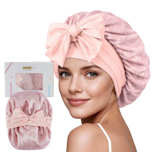 ZIMASILK 100% Mulberry Silk Bonnet for Sleeping Women Long Hair, Blush