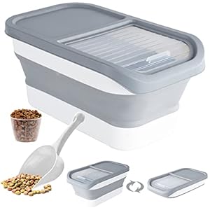 LKSTK-Collapsible-Dog-Food-Storage-Container-13-LB-Pet-Food-Container-with-Lids-Airtight-Cat-Food-Containers-with-Measuring-Cup-and-Scoop-Foldable-Kitchen-Rice-Storage-for-Pet-Food-Cereal Foldable Kitchen Rice Storage for Pet Food