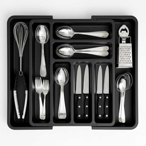 edihome, Portaposate da Cassetto, Porta Posate Espandibile, Regolabile, con 6-8 Scomparti, senza BPA, per Utensili da Cucina (Nero)