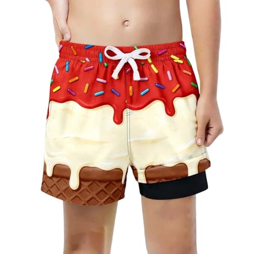 11-12 ans Short de bain garçon avec doublure compressible douce, petit enfant, motif goutte de crème glacée myrtille, enfilade, 2-en-1, séchage rapide,...