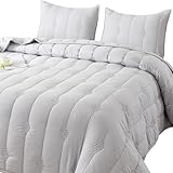 ANNA.Z HOME Ethan Comforter, Quilt, Stone Washed Microfiber 3-Piece Set Quilt, Allover Stitching and Embroidery, King, Queen and Twin Set in Solid Colors, Good for All Seasons. (Light Grey, Queen Set)