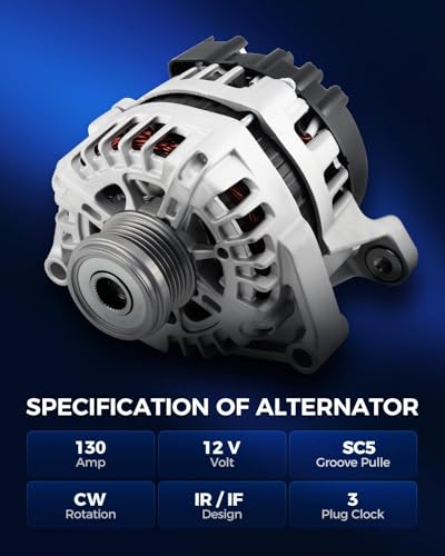 Image of KAX New Alternator Replacement for 2012-2015 Cruze 1.4L 2016 Cruze Limited 1.4L Valeo Unit; 130 Amp,12V,CW,SC5 Groove Pulley,Replace for 11654N