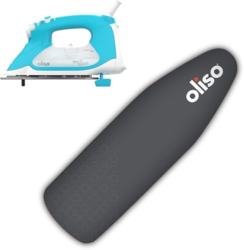 Oliso TG1600 Pro Plus SmartIron de 1800 vatios con elevación automática (turquesa) y cubierta de tabla de planchar OLISO, 100% algodón duradero