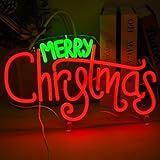 FAXFSIGN Merry Christmas Neon Sign Red Green Led Neon Lights for Wall Decor Usb Light Up Signs for Bedroom Home Party Christmas Holiday Decorations Family Kids Gifts