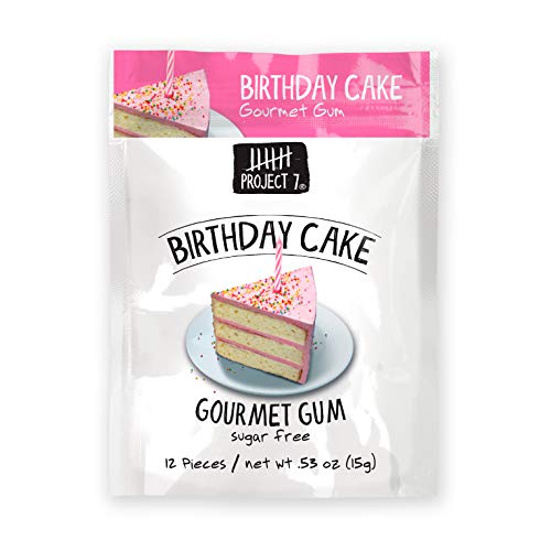 Project 7 Sugar Free Gum | Long Lasting Gourmet Bubble Gum | Low Carb & Low Calorie Chewing Gum | 12 Packs (144 Pieces) - Birthday Cake