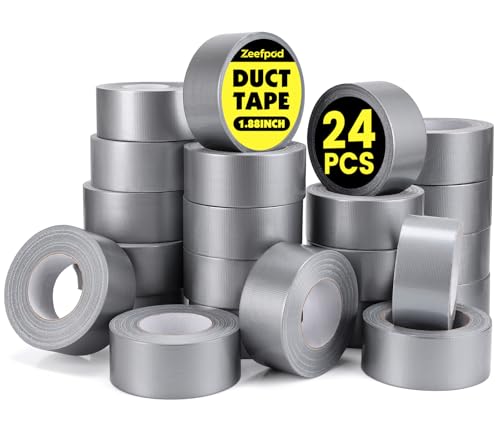 Zeefpod 24 Pack Duct Tape Heavy Duty Waterproof, Silver Duct Tape Bulk 1.88 Inch X 90 Ft, Strong No Residue,Tear by Hand,Multi-Use for Indoor & Outdoor Repairs, Industrial, Professional Use