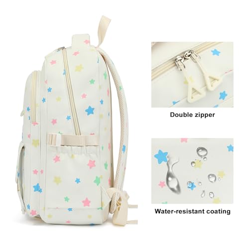 Image of Kids School Backpack for Girls 5-12 Kawaii Travel Star Bookbag,Beige Star