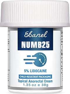 Ebanel 5% Lidocaine Numbing Cream Maximum Strength, Numb25 Topical Anesthetic Pain Relief Cream 1.35 Oz, Infused with Aloe Vera, Vitamin E, Lecithin for Local and Anorectal Uses, Hemorrhoid Treatment