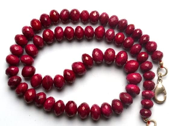 Perles rondelles facettées en corindon rubis naturel 7-9mm pour création de bijoux