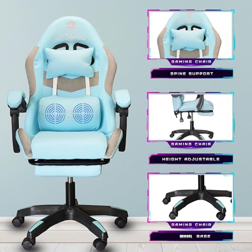 Image of Casa Copenhagen,High-Back Italian Fabric Gaming Ergonomic Chair with Advanced Mechanism & Electric Back Massager, Luxurious Memory Foam Seating & Multi Function Arm-Rest - Blue & Grey