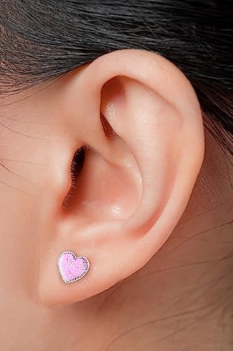 925 Sterling Silver Children's Glitter Heart Stud Earrings2