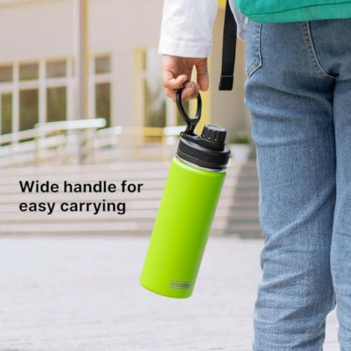 Image of koodee Kids Water Bottle 12 oz Stainless Steel Vacuum Insulated Water Bottle for School, Small Sports Wide Mouth Water Bottle with Straw Lids(Apple Green)