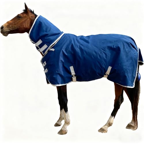 1200D Horse Blanket Winter Water Resistant， 220g Polyester Filling Liner Premium Horse Turnout Blanket,Medium Weight Horse Rug,Winter Horse Blanket with Neck Cover 81 inches
