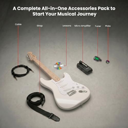 Image of Fender Squier Sonic Stratocaster HT - Arctic White Bundle with Mustang Micro Headphone Amp, Cable, Tuner, Strap, Picks, and Austin Bazaar Instructional DVD