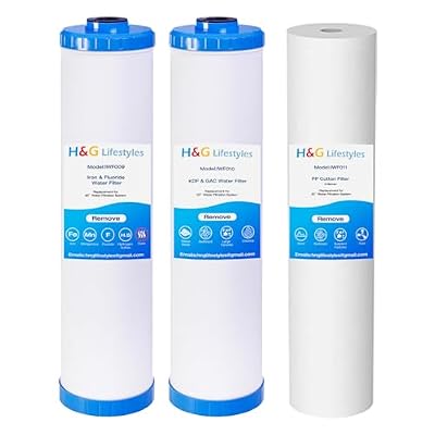 H&G Lifestyles 4.5" x 20" 3 Stage Iron Water Filter Whole House with Iron & Manganese, GAC KDF, PP Cutton Cartridges,Replacement for Any 20" Water Filter