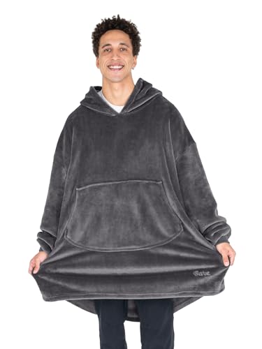 Bare Home Microplush Wearable Blanket with Front Pocket - Soft and Plush - Warm and Cozy - Adult &amp; Kid Sizes (Adult, Forged Iron Grey)