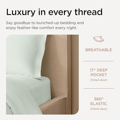 Threadmill California King Sheets, Certified American Supima Cotton Sheets, 1000 Thread Count Hotel Quality, 4 Piece Luxury Bed Sheets Set with Elasticized Extra Deep Pocket, Seaglass