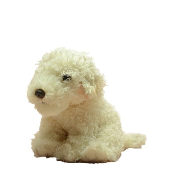 Peluche chien bouclé blanc assis de qualité supérieure pour doudou