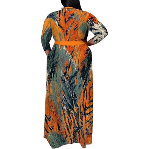 Image of SUZONANA Plus Size Maxi Dresses for Curcy Women Casual Loose 3 /4 Sleeve Long Dress with Belt
