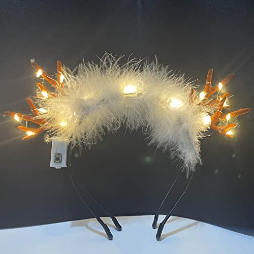 Carufin 2PCS LED Christmas Glowing Feather Hairband Light up Antlers Headbands Party Hair Accessories for Women - Image 2