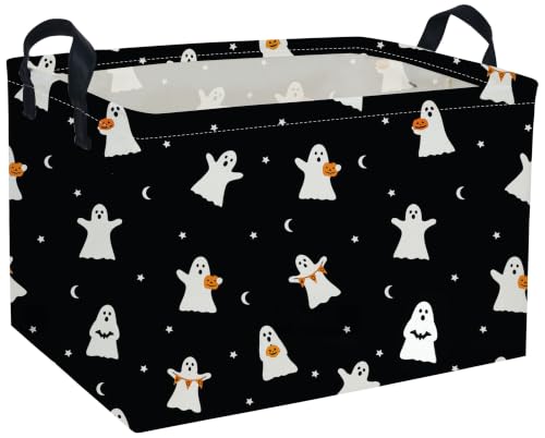 Image of Kids Basket Hlooween Storage Basket Gift Basket Rectangular Bedroom Decor for Books(Black Ghost)