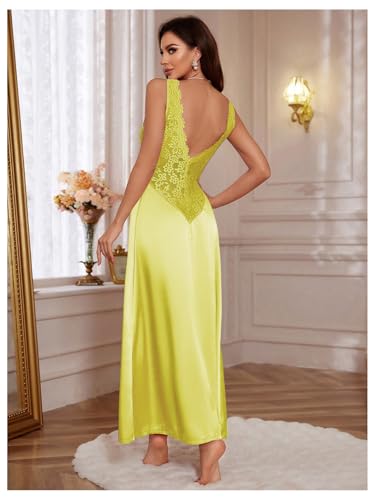Image of WDIRARA Women's Satin Sleepwear Nightgown | Lace, Backless, Deep V Neck, Sleeveless, Long