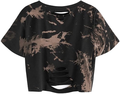 Avanova Women Skull Finger Graphic Distressed Tee Shirt Ripped Short Sleeve Crop Tops2