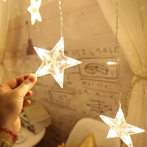Image of Home Harmony's Christmas 12 Star 138 Pixel LED Curtain String Lights with 8 Flashing Modes for Diwali Home Room Birthday Indoor Outdoor Christmas Decoration, Warm White (Star)
