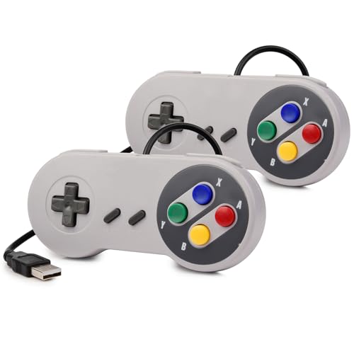 KIWITATA 2 Pack Retro SNES Controllers for PC/Mac/Linux - Classic USB Wired Super SNES Emulator Gamepad Compatible with Windows XP 7 8 11/ RetroPie