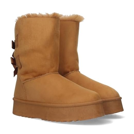 shoes&blues.es 79370-Botines lisos de plataforma con interior forrado en pelo y lazos como adornos en la parte posterior.. Talla 38 Camel