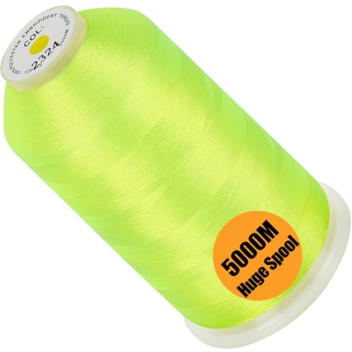 Image of New brothread - Single Huge Spool 5000M Each Polyester Embroidery Machine Thread 40WT for Commercial and Domestic Machines - Neon Green