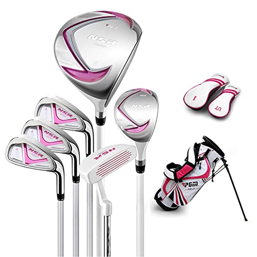 Pgm Junior Golf Club Complete Set Includes Driver, Hybrid, 7, 9, Wedge Irons, Putter, Stand Bag Right Handed For Children Kids 9-12, 6 Pieces Youth Golf Clubs With 2 Headcovers For Boys & Girls #TOP5