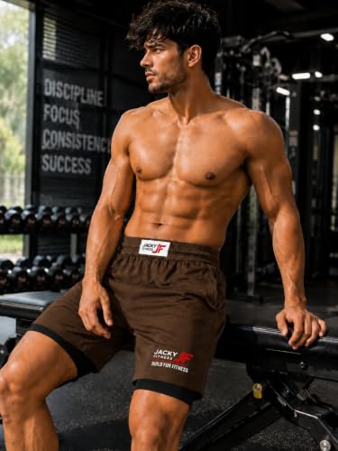 Image of Men's 2-in-1 Dual Layer Workout Shorts with Compression Liner, Phone Pocket, Quick-Dry Athletic Running Shorts for Gym, Training, Sports & Fitness