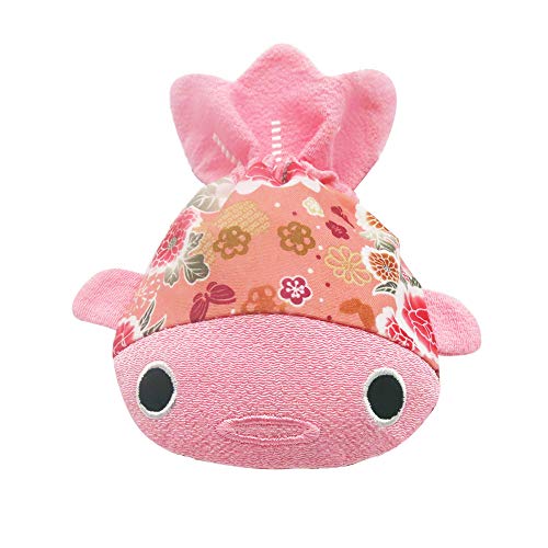 Barbee Japanese Chirimen & Kimono Print Fabric Goldfish Drawstring Travel Small Things Cosmetic Key Bag Pouch Coin Purse With Earrings Christmas Gift (Small, Pink) #TOP21